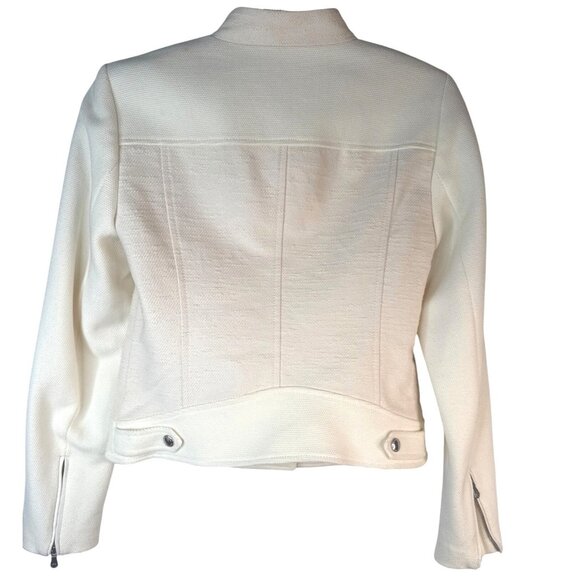 Banana Republic Size 0 Ivory Textured Cotton Blend Jacket Zipper Button Snaps - Picture 3 of 16